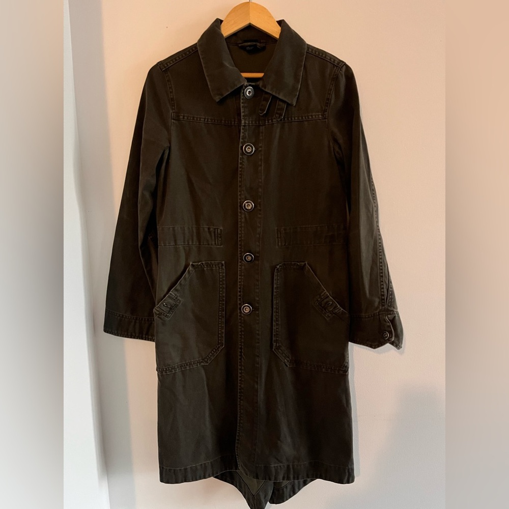 DIESEL Y2K Green Military Field Long Cotton Denim Trench Coat - Medium